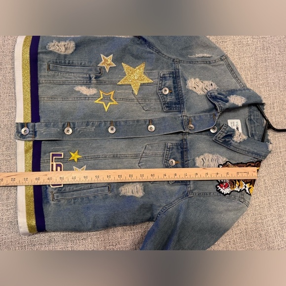 LSU Tigers Denim Jean Jacket Long Sleeve Button Down Gameday Women Sz M - Picture 12 of 14